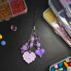 Purple Phone Charm Keychain Bag Charm Beads