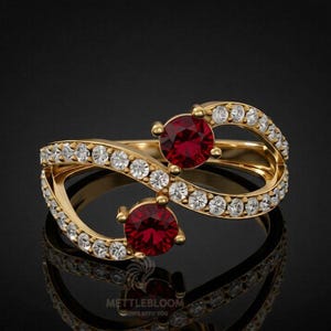 Gold Rubin Diamant Infinity Infinity-Bypass-Ring, Statement-Cocktail-Verlobung (Option aus massivem Gold)