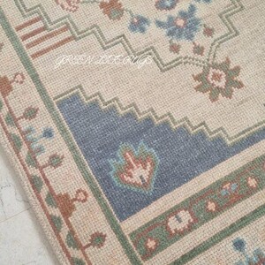 Pastel Beige green blue Oushak Turkish 6x9 8x10 Rug Hand Knotted Large Area