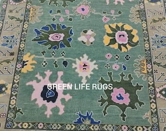 6x9 Green Oushak Turkish 8x10 9x12 10x14 ft Rug Hand Knitted Vintage Turkish Large Area Rug Modern Oushak