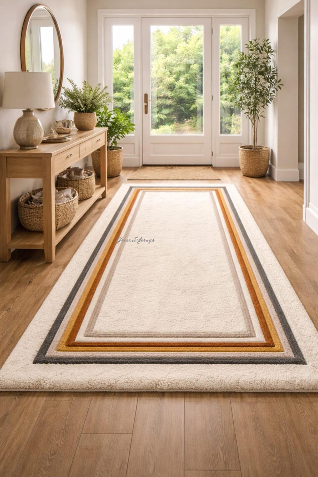 Handmade Tufted Wool Area Rug 2x3 Ft=61x91cm Neutral Border Living Room ...