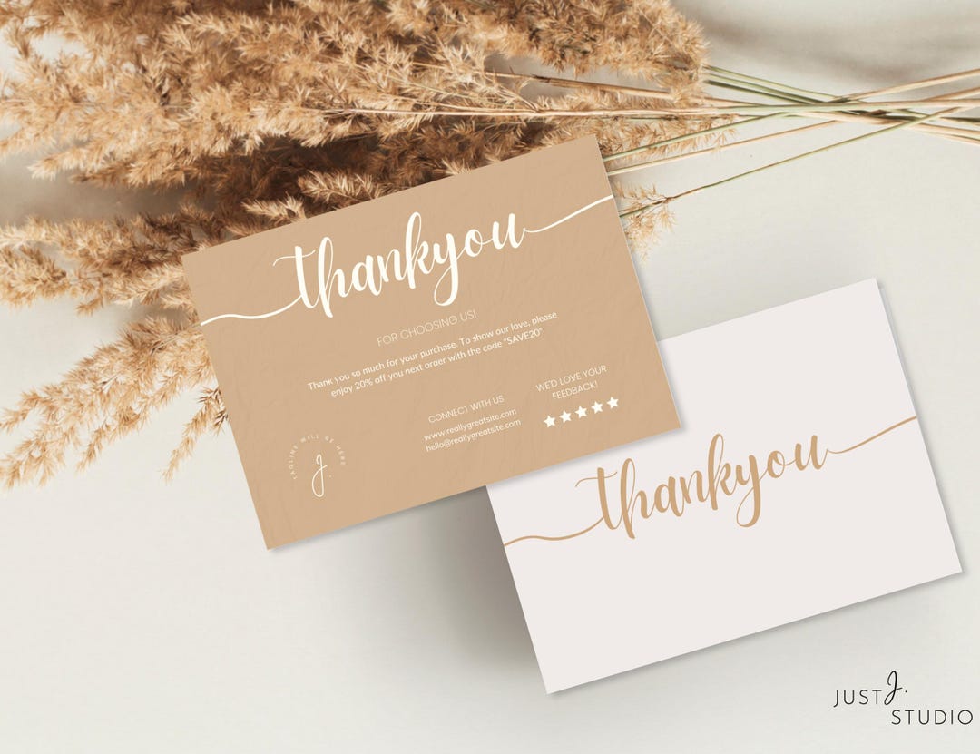 Editable Thank You Card Template: Modern Business Insert (canva, 3.5x2 ...