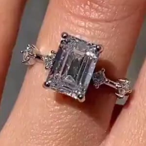 Emerald & Round Cut Lab Grown Diamond Wedding Ring Lab Created Dainty Pave Wedding Ring Diamond Ring for Her Promise Ring Bridal Jewelry