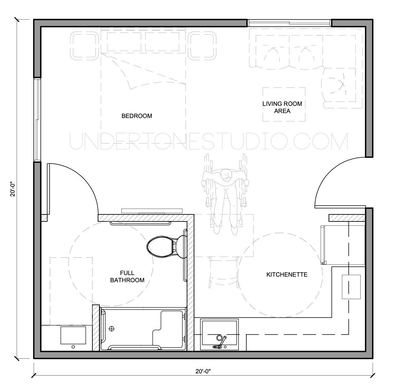 Wheelchair Accessible ADU Layout: 400 Sqft Garage Conversion (digital ...