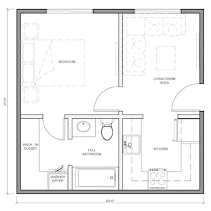 400 m² ADU-indeling | Model-01 | Efficiënt 1 slaapkamer en 1 badkamer | Compact huisontwerp | Garageconversie direct downloaden