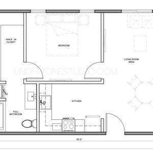 600 SqFt ADU Layout | Model-02 | Efficient 1 Bed 1 Bath | Compact Home Design | Garage Conversion Instant Download