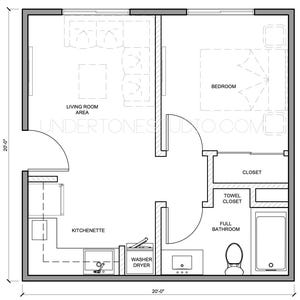400 SqFt ADU Layout | Model-05 | Efficient 1 Bed 1 Bath | Compact Home Design | Garage Conversion Instant Download