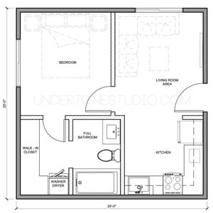 400 SqFt ADU Layout | Model-03 | Efficient 1 Bed 1 Bath | Compact Home Design | Garage Conversion Instant Download
