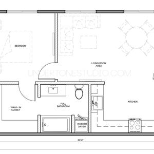 600 SqFt ADU Layout | Model-01 | Efficient 1 Bed 1 Bath | Compact Home Design | Garage Conversion Instant Download