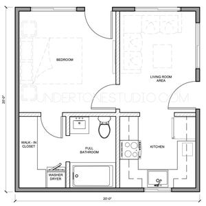 400 SqFt ADU Layout | Model-02 | Efficient 1 Bed 1 Bath | Compact Home Design | Garage Conversion Instant Download