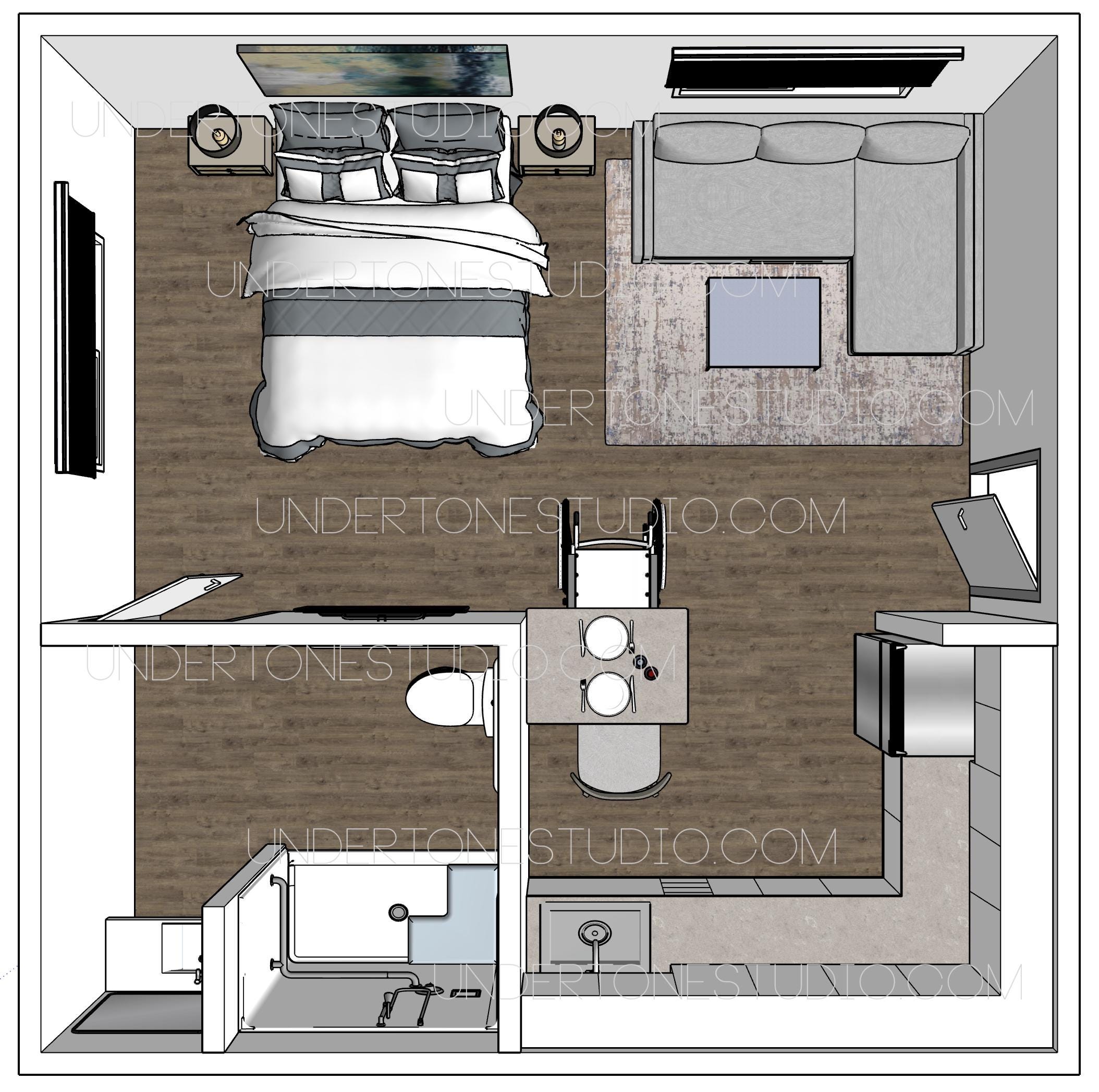 Wheelchair Accessible ADU Layout: 400 Sqft Garage Conversion (digital  Download - Etsy, image size:2108x2094