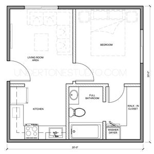 400 SqFt ADU | Model-03B | Efficient 1 Bed 1 Bath | Compact Home Design | Garage Conversion Instant Download