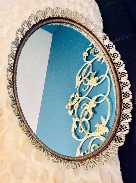 Vintage Gold Mirror Tray Filigree Dresser Vanity Mirror Tray Filigree Dresser Vanity