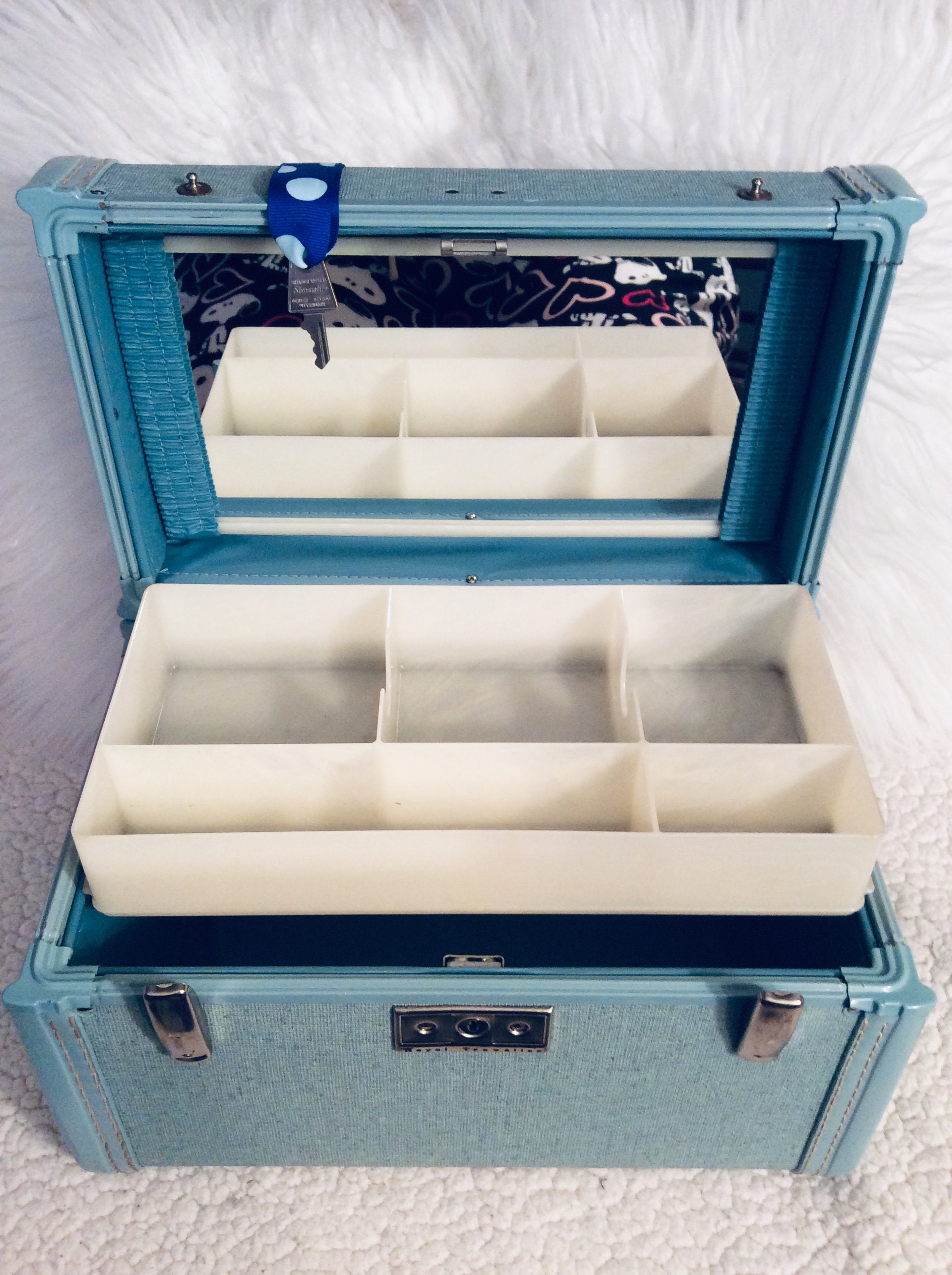 Rare Vintage SAMSONITE Train Case Hawaiian Blue Glitter With
