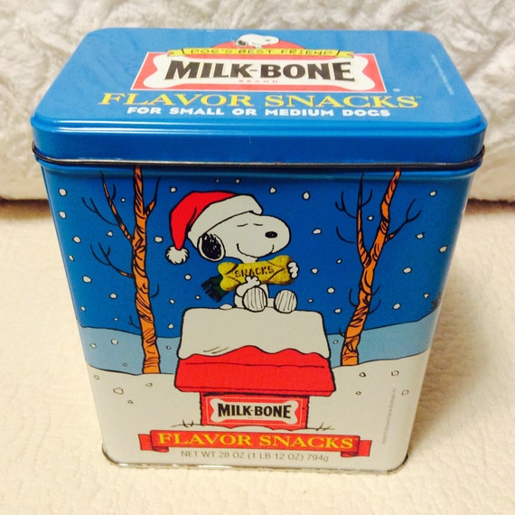 Vintage Milk Bone Dog Biscuit Tin Box Snoopy Christmas Blue Etsy