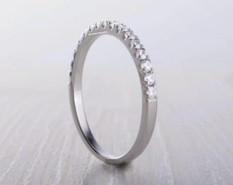 1.8mm wide Man Made Diamond Simulant Half Eternity ring in Titanium, Cz Diamond  925 Sterling Silver, stacking ring , wedding band