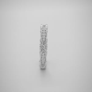 Vintage Filigree Wedding Band,Antique Flower Art Deco Anniversary Rings For Women, Unique Milgrain Wide Band, 925 Sterling Silver Cz Diamond