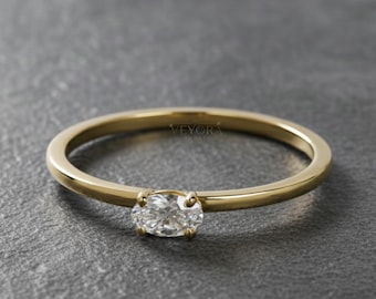 Dainty 14k Gold Oval Moissanite Ring | Minimalist Solitaire