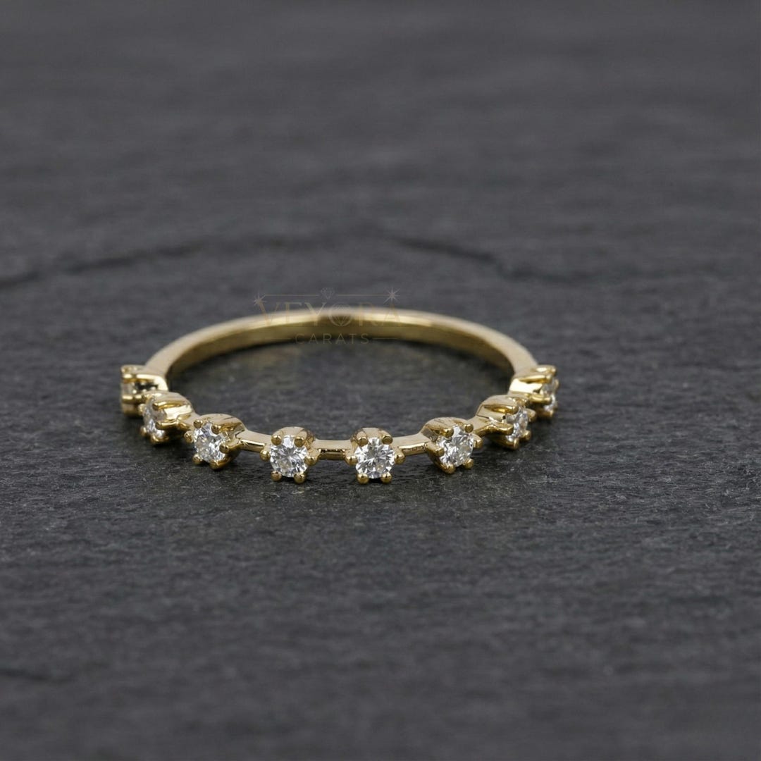Distance Stacking Rings 14k Gold Station Band Diamond Distance Ring Bubble Wedding Stacking ...