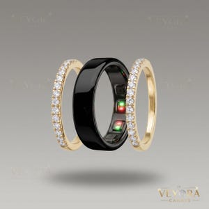Anillos de oro de 14k con diamantes, juego de 2 / Anillos apilables tipo Eternity Guard para anillos inteligentes / Ajuste personalizado para Oura 5 Gen, Ultrahuman, RingConn