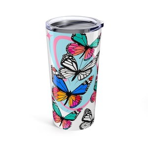 Colorful Butterfly Tumbler 20oz | Eco-Friendly Travel Mug | Gift for Butterfly Lovers | Summer Vibes | Personalized Drinkware