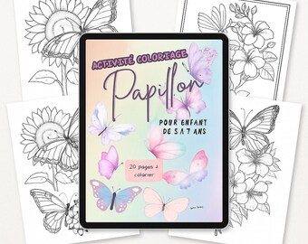 Printable butterfly coloring book – Activity for children aged 5-7 – 20 PDF pages – Butterfly coloring for girls – Creative digital DIY