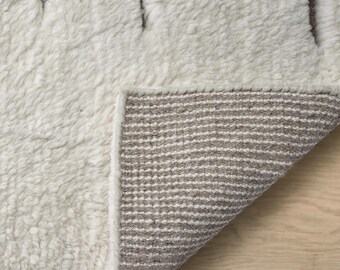 Hand Knotted Rug 6x9 Ivory Grey Wool: Moroccan Berber Boho, Large Area Rug