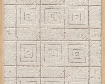 Cream Geometric Area Rug, Soft Modern Tribal Carpet, Minimalist Boho Living Room Home Decor
