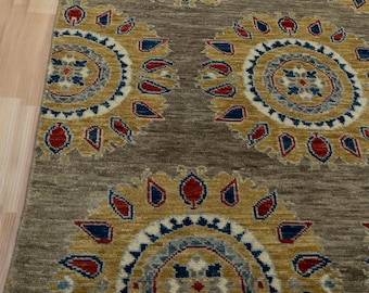 Handgeknüpfter Oushak Wollteppich 270x300: Türkischer Brauner Beigebrauner Schlafzimmerteppich
