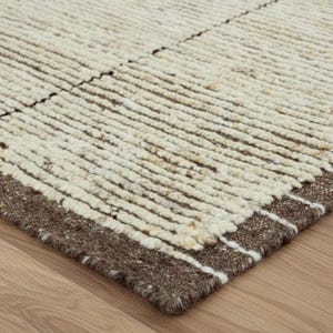9x12 Hand-Knotted Wool Area Rug: Ivory Brown Distressed Moroccan Style large bedroom Turkish rug