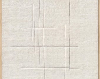 Hand Knotted Ivory Wool Area Rug: Modern Geometric Lines Living Room Carpet