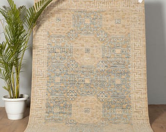 Ausgeblichener Look Handgeknüpfter Teppich Oushak Türkisch: Traditioneller, gedämpfter, Vintage Oriental Pastell Großflächenteppich