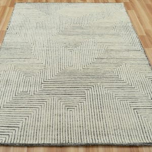 8x10 White Wool Striped Design Area Rug | Modern dinning room Decorative Rug | Bohemian Moroccan runner rugs for stairs | Customize any size