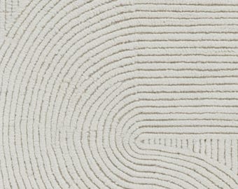 Ivory Hand Knotted Wool Rug - Beige Moroccan Geometric Pattern, Area Carpet