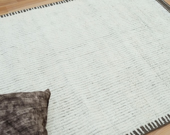large 9x12 Hand Knotted Wool Area Rug 8x10: Moroccan Bohemian Ivory Brown rug, Custom Large Living Room Carpet
