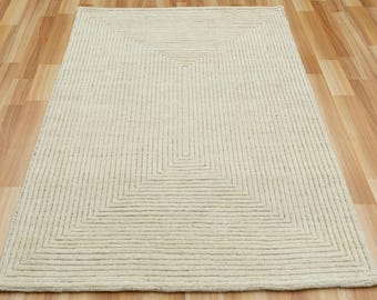 Hand Knotted Wool Rug - Moroccan Bohemian Ivory Beige