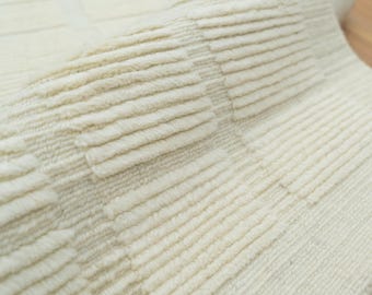 Hand Knotted Moroccan Wool Rug: Cream Ribbed Bohemian Berber Style