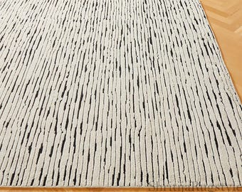 Ivory Black Geometric Designs Rugs | 9x12, 10x14, 12x15 | Handmade Vintage Area Bedroom Rugs | Hand knotted Custom Wool Turkish Rugs