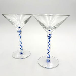 Martini Glasses with Blue Swirl Stem