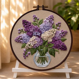 Lilac Embroidery Kit, DIY Floral Needlepoint kit, Handmade Home decor, Gift for crafters