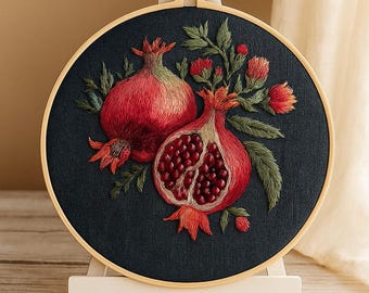 Borduurpakket voor beginners, satijnsteek granaatappelontwerp, DIY bloemenborduurset, DIY housewarmingcadeau, cadeau voor hobbyisten