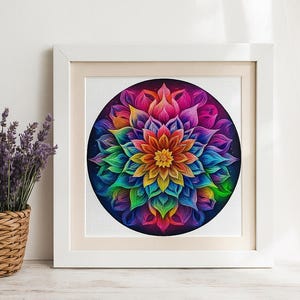 Mandala Cross Stitch Kit: Rainbow Flower Geometric Embroidery, DIY Home Decor
