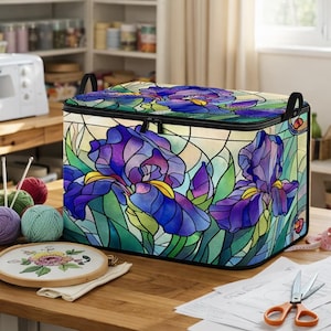 Floral Fabric Storage Box with Iris Pattern, Foldable Closet Organizer, Craft Room Storage Bin, Organizer Basket, Home Decor Storage