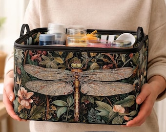 Dragonfly Fabric Storage Box, Sewing Organizer Basket, Craft Room Decor, Embroidery Supplies Organizer, Quilting Storage, Gift for Sewers