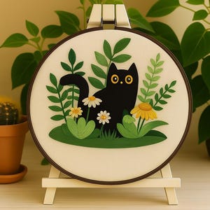 Funny Black Cat Embroidery Kit Set of 4: Beginner DIY Needlepoint