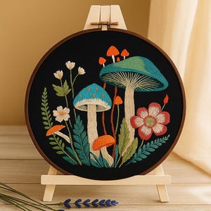 Mushroom & Flower Embroidery Kit: Beginner DIY Hoop Art