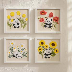 Panda Embroidery Kit for Beginners: Floral Animal Needlework, Nursery Decor