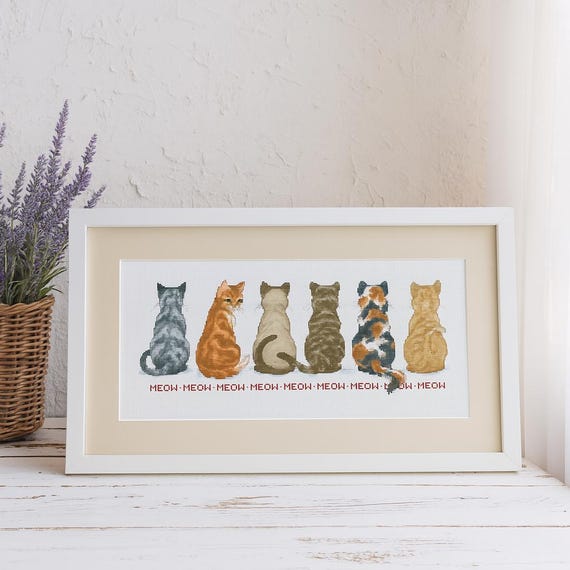 Cats Meow Cross Stitch Kit: DIY Cat Embroidery, Cozy Home Decor