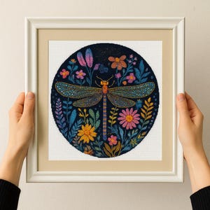 Rainbow Dragonfly Cross stitch Kit, Insect Embroidery DIY Kit, Summer Needlepoint Embroidery Set, Kit for Nature Lovers