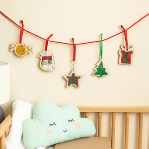 Christmas Wooden Cross stitch ornaments, DIY Christmas bauble, Wooden Christmas Tree Decor, Cross Stitch Pendant, Wood Cross Stitch Blank